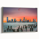 Framed canvas featuring a vintage-style New Jersey landscape with colorful accents, ideal for decorating a study.