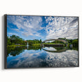 Black and white framed canvas featuring a vintage-style Charlotte, North Carolina skyline, ideal for bedroom wall decor.