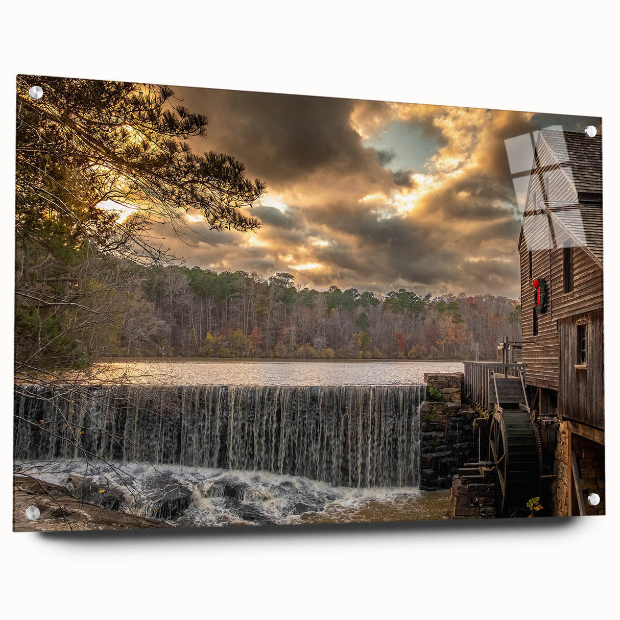 Acrylic print of a large abstract depiction of Raleigh, North Carolina, in vibrant blue and green tones.