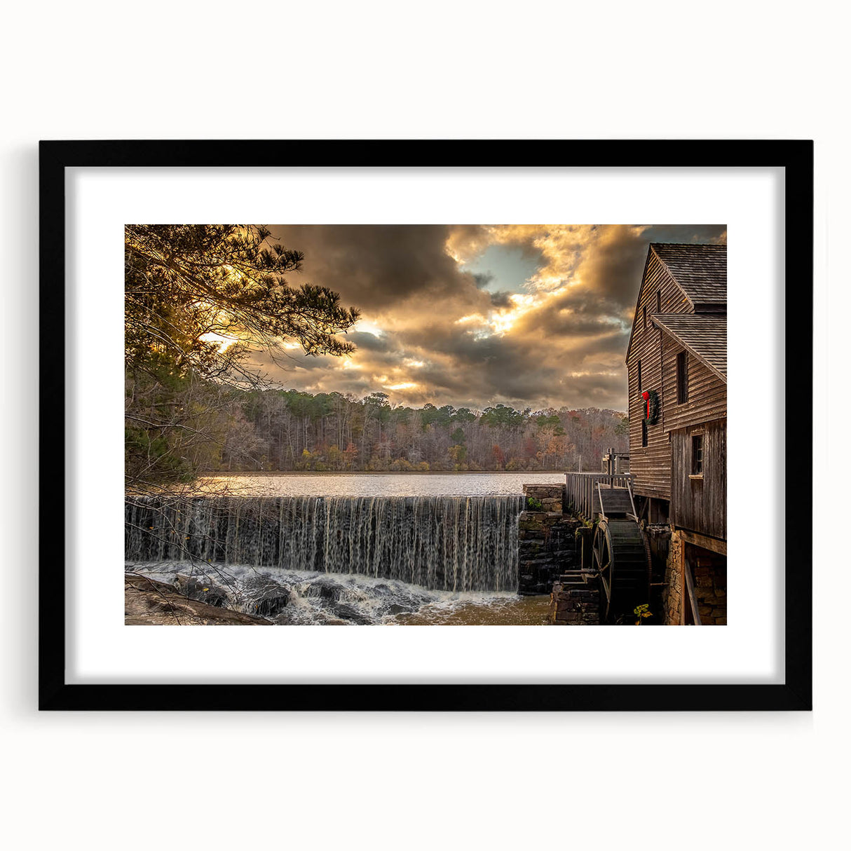 Extra large abstract art print of Raleigh scenery in vibrant colors on a black framed canvas, ideal for living room decor.