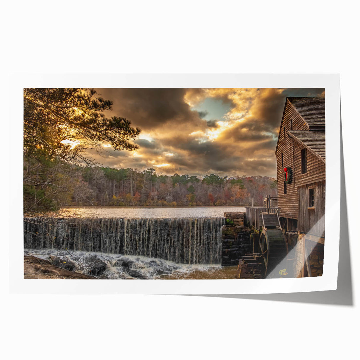 Raleigh, North Carolina skyline in muted earth tones on a large rolled canvas, suitable for dining room or bathroom decor.