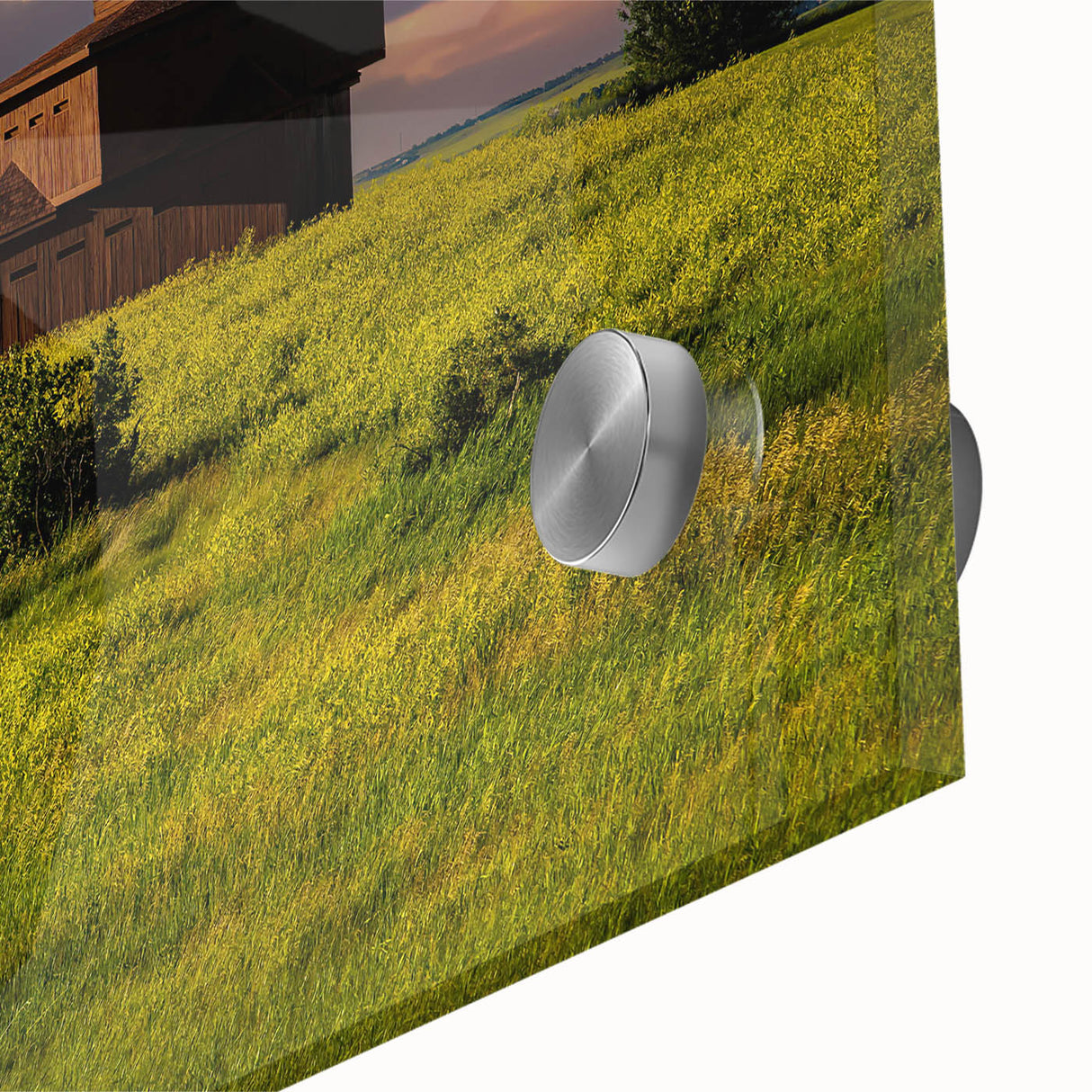 Large abstract wall art depicting North Dakota scenery in mid-century modernist style on acrylic glass.