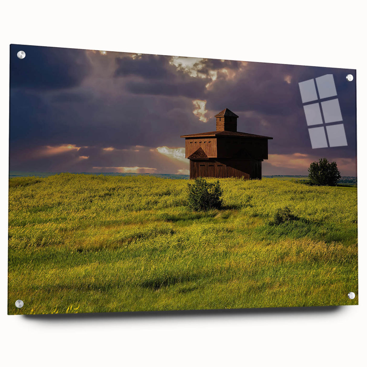 Acrylic print of a North Dakota landscape in muted earth tones, ideal for dining room decor.