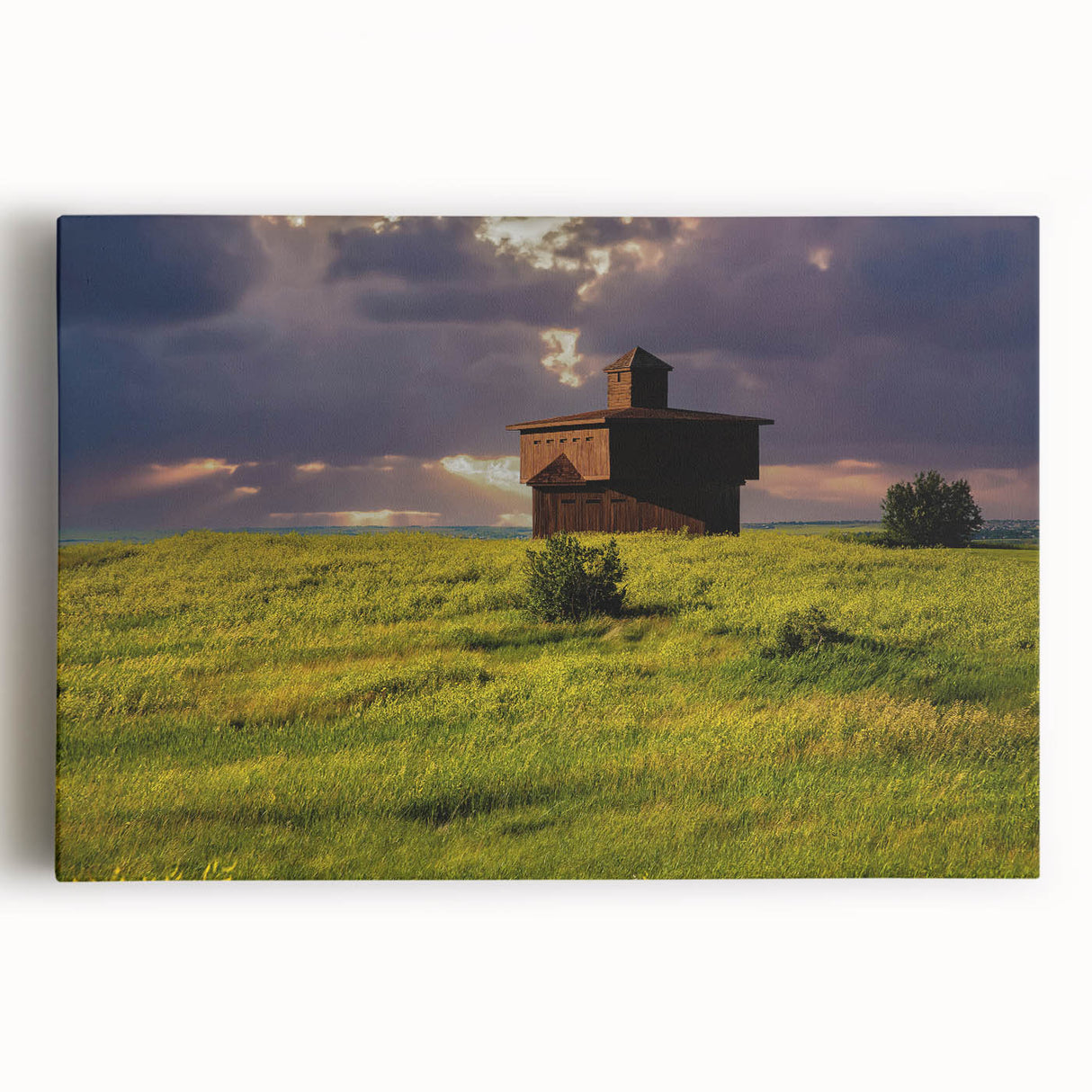 Black and white photograph of a North Dakota landscape on a large stretched canvas, suitable for kitchen wall art.