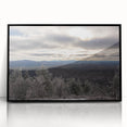 Large abstract wall art depicting the Adirondacks in muted earth tones, framed in black acrylic.