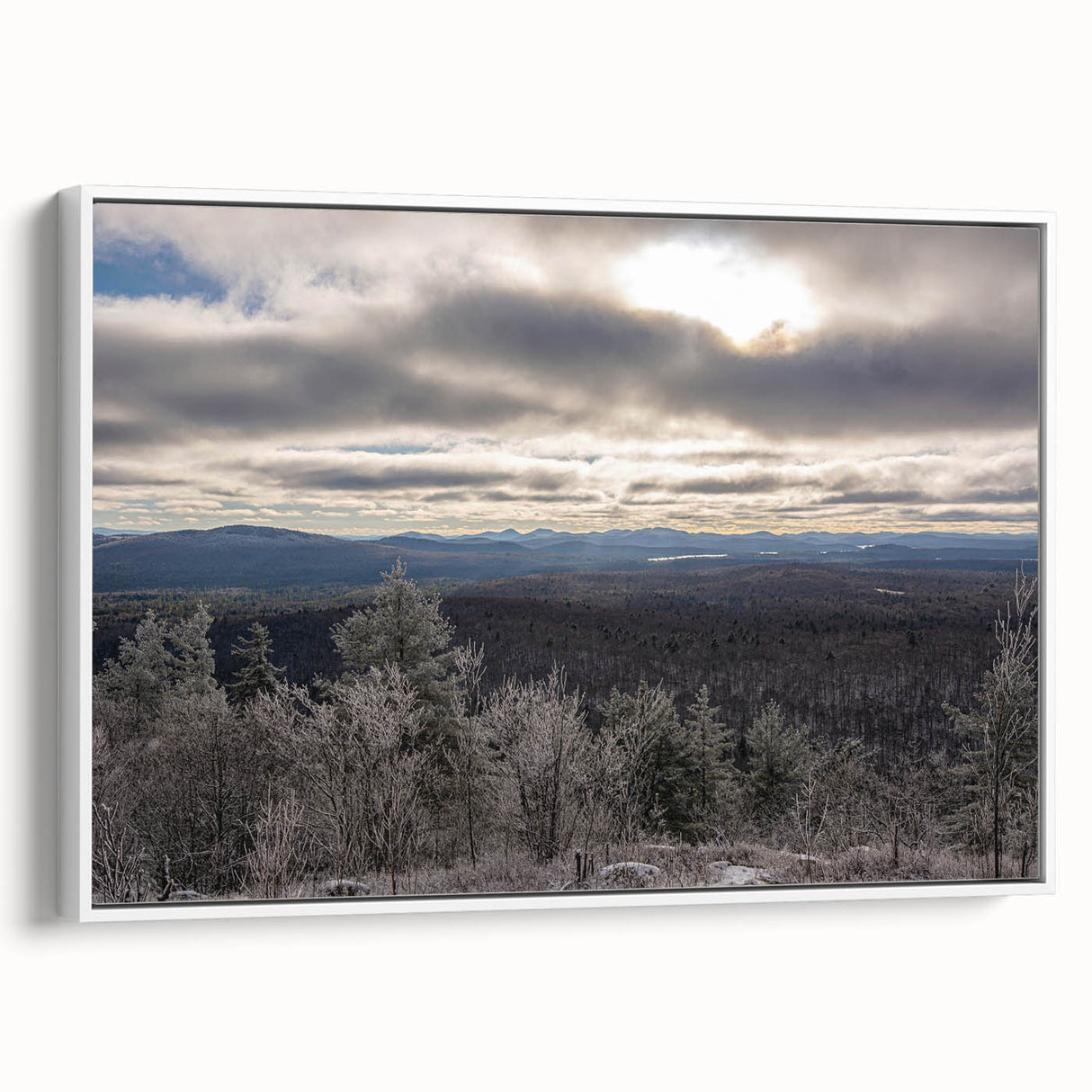 Vintage poster art of Adirondacks with colorful palette on extra large framed canvas, ideal for living room decor.