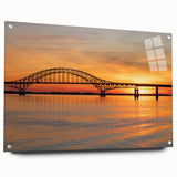 Acrylic print of a large abstract depiction of Long Island scenery in cool blue tones.