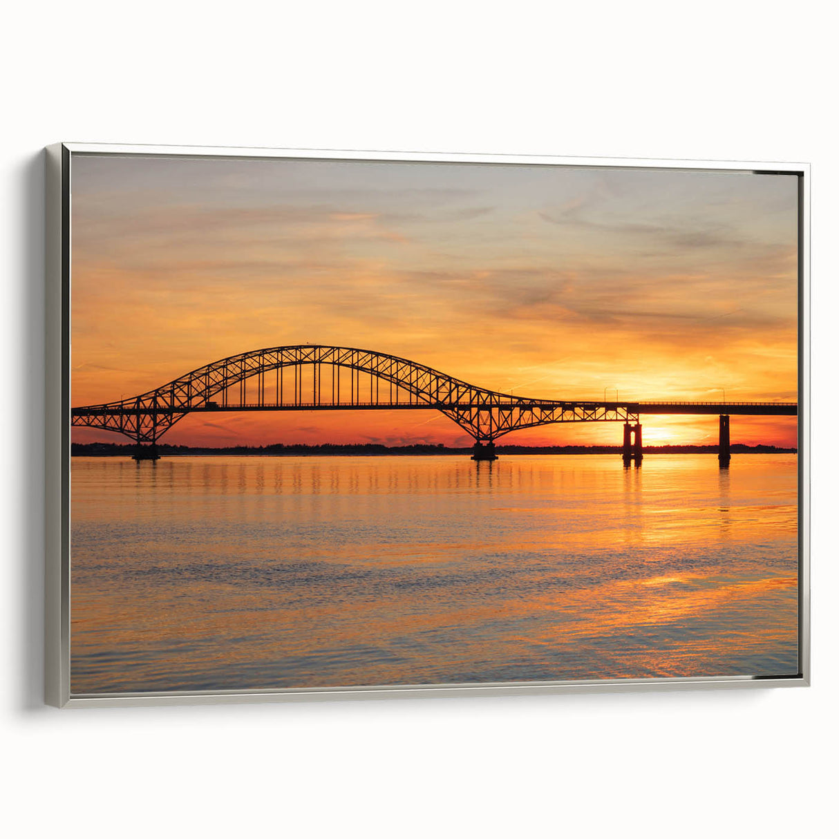 Framed canvas landscape art painting of Long Island with colorful abstract design, ideal for modern living room decor.