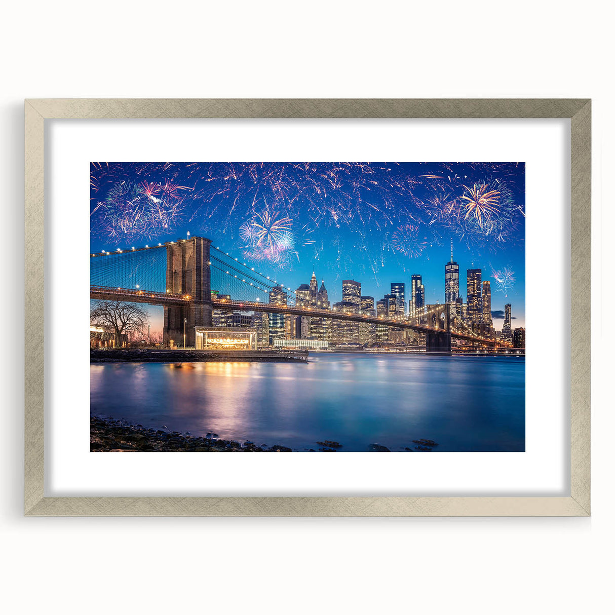 Textured art print of the Brooklyn Bridge in abstract style, featuring muted gray and silver tones on a framed canvas.
