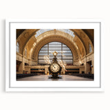 Abstract art print of New York City's Grand Central, in muted gray and blue tones on a framed white mat.