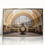 Large art print of New York City's Grand Central Station in mid-century modernist style, framed in gold acrylic.