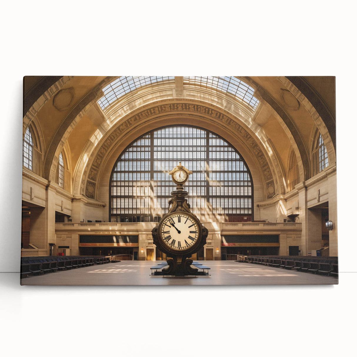 Black and white large art print of New York City's Grand Central Station on stretched canvas.