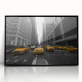 Large abstract wall art depicting the Manhattan skyline in muted gray and blue tones, framed acrylic.
