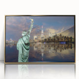 Acrylic print of the Statue of Liberty in gold tones, ideal for modern art wall decor in a nursery or living space.