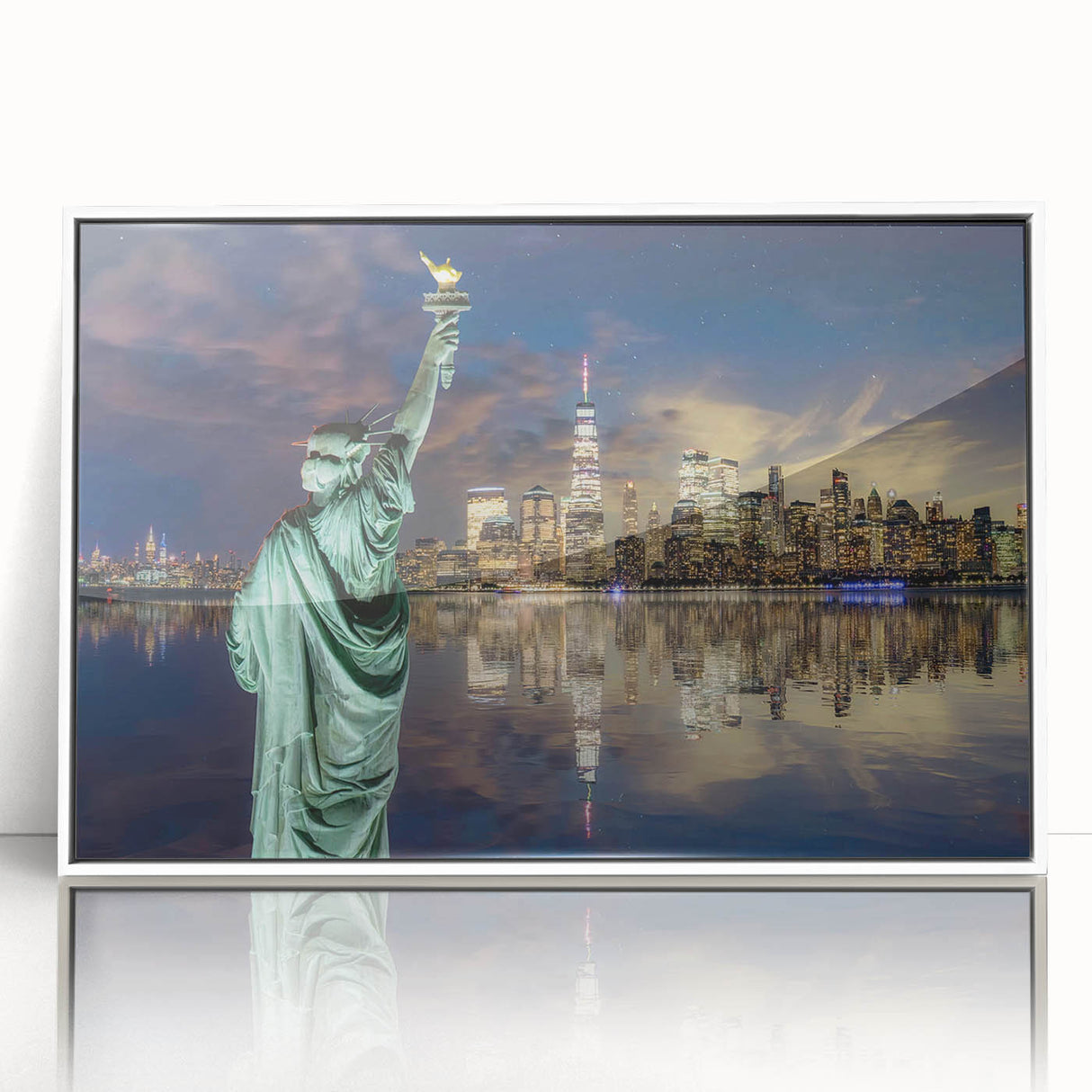 Modern art wall decor featuring the Statue of Liberty in muted shades, framed acrylic, ideal for nursery wall art.