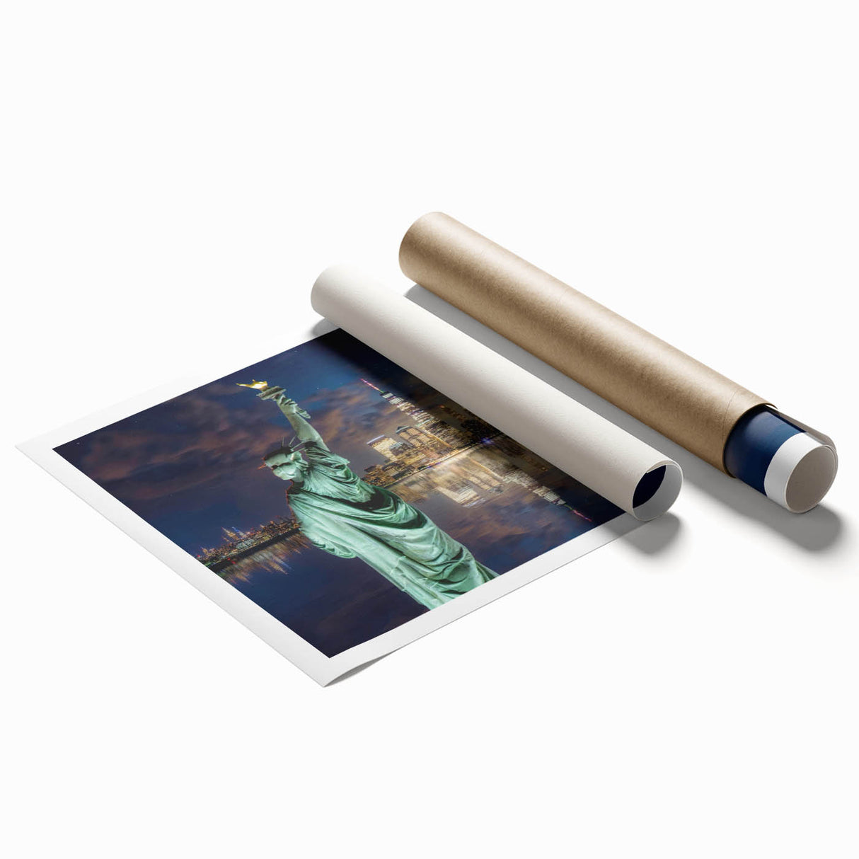 Extra large rolled print of the Statue of Liberty in muted gray tones, suitable for classy bathroom wall art.