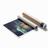 Extra large rolled print of the Statue of Liberty in muted gray tones, suitable for classy bathroom wall art.