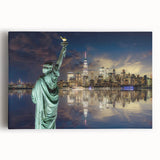 Black and white print of the Statue of Liberty on stretched canvas, ideal for kitchen wall art.