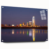 Acrylic print of an abstract Oklahoma landscape in muted earth tones, ideal for dining room decor.