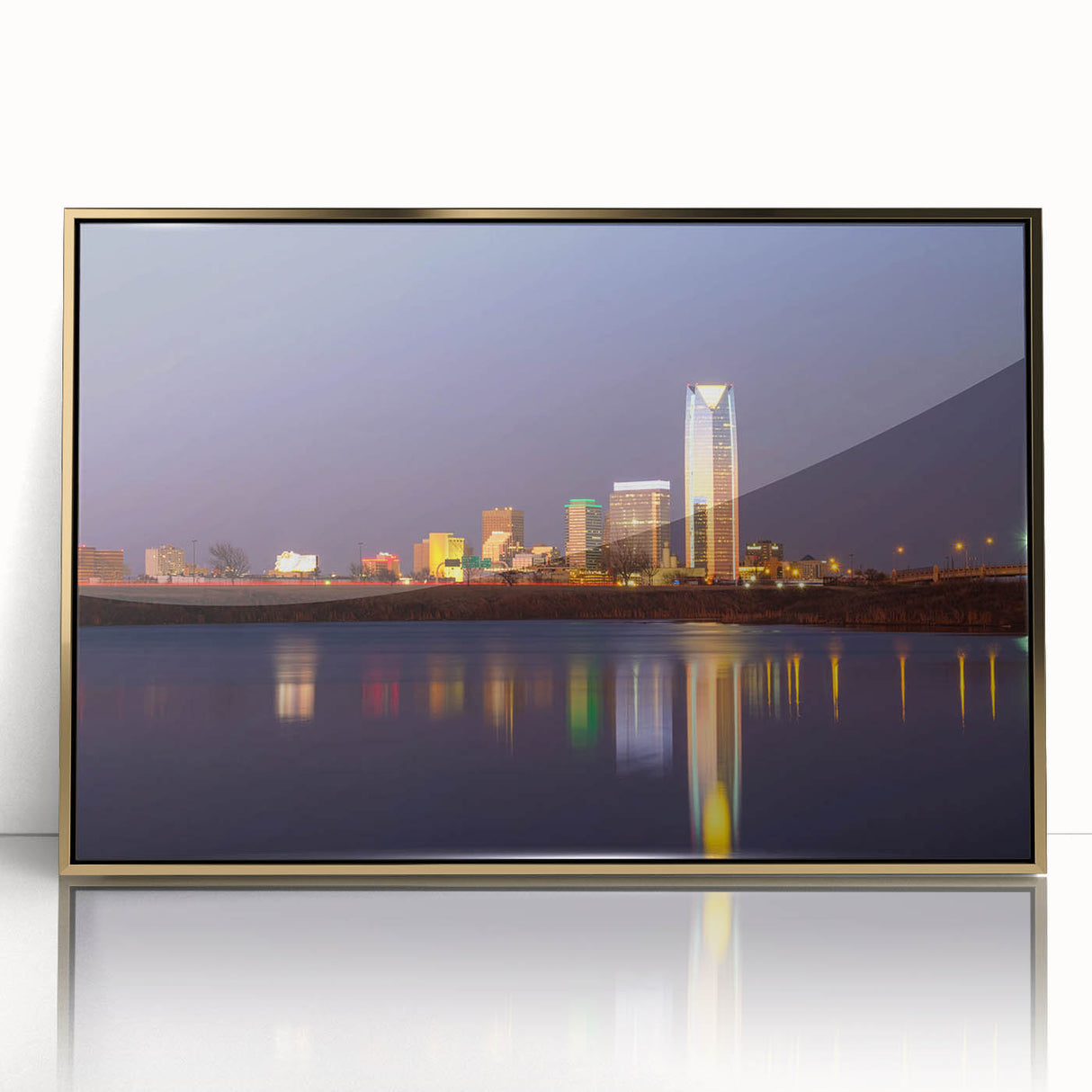 Large art print of Oklahoma scenery in gold tones on framed acrylic, ideal for modern nursery wall decor.