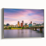 Landscape art painting of Portland, Oregon on framed canvas.