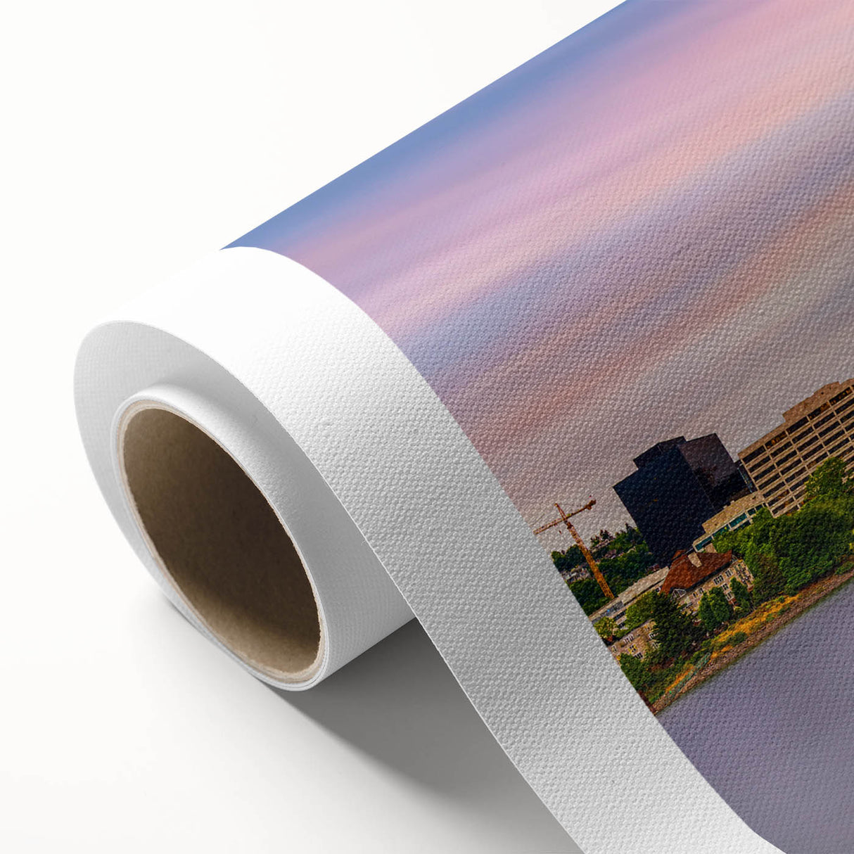 Art deco poster of Portland, Oregon scenery in pastel shades on rolled canvas, ideal for nursery wall art.