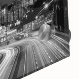 Large abstract depiction of Pittsburgh skyline in muted gray and blue tones on acrylic glass, ideal for dining room art.