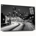 Acrylic print of Pittsburgh skyline in muted blue and gray tones, suitable for dining room decor.