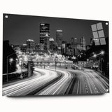 Acrylic print of Pittsburgh skyline in muted blue and gray tones, suitable for dining room decor.
