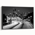 Black and white framed canvas of Pittsburgh landscape, vintage poster style, ideal for bedroom decor.