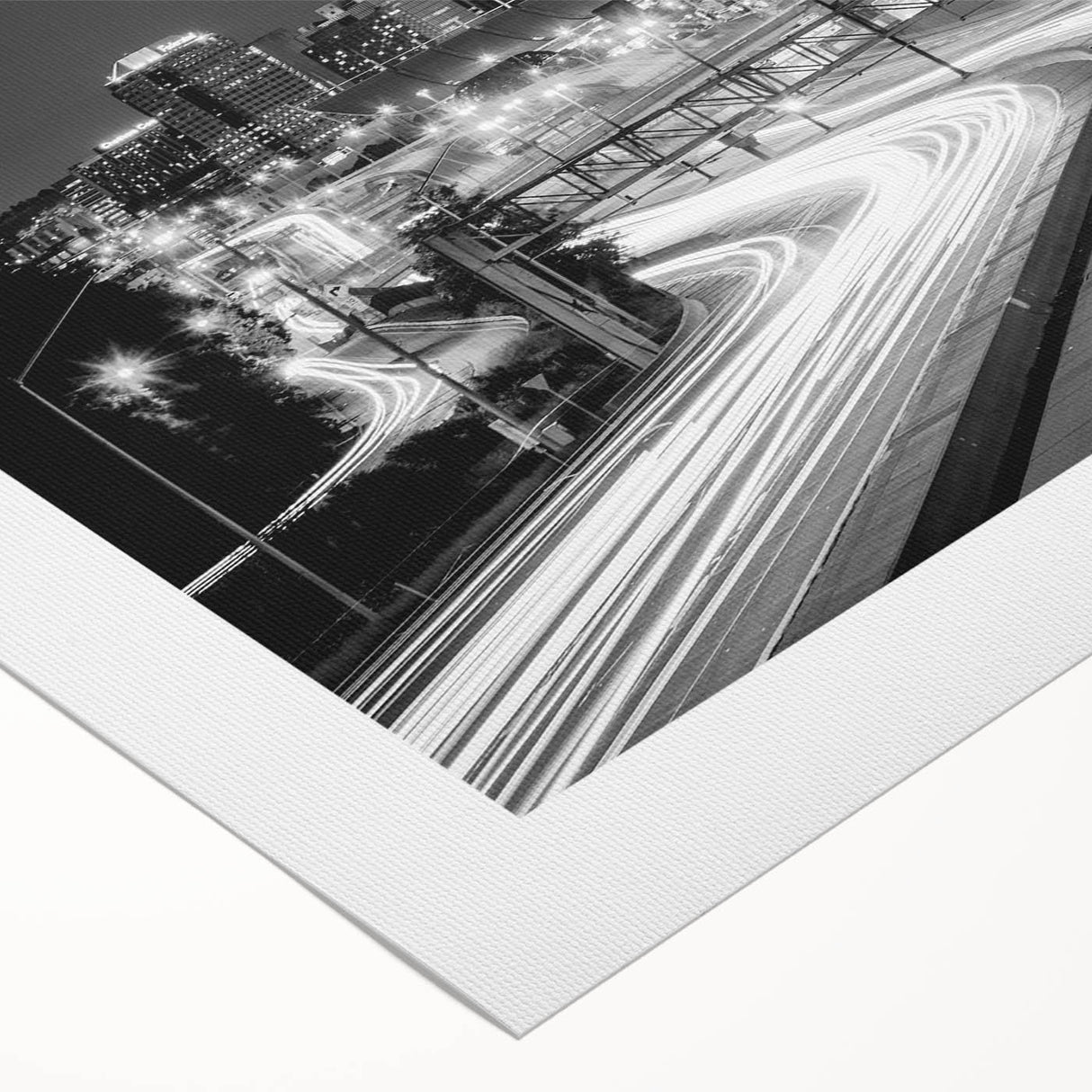 Art deco poster of Pittsburgh skyline in monochrome shades on rolled canvas, suitable for dining room decor.