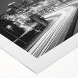Art deco poster of Pittsburgh skyline in monochrome shades on rolled canvas, suitable for dining room decor.