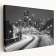 Panoramic view of the Pittsburgh skyline in muted evening colors on stretched canvas, suitable for kitchen wall art.