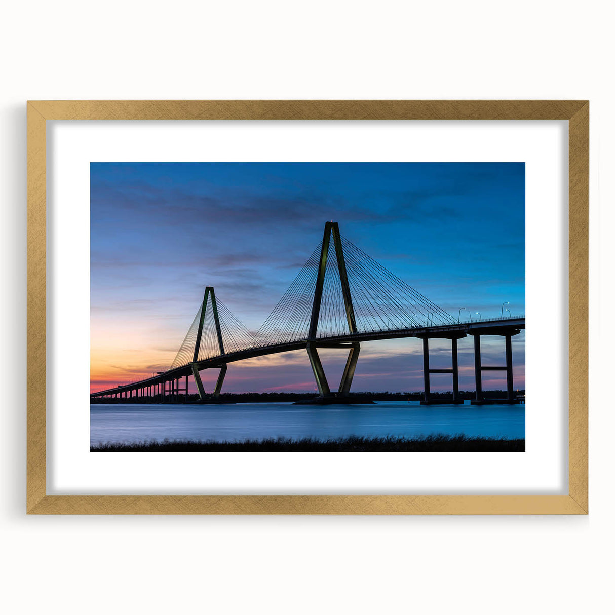 Extra large abstract art print of Charleston scenery in muted gold and green tones on a textured canvas.