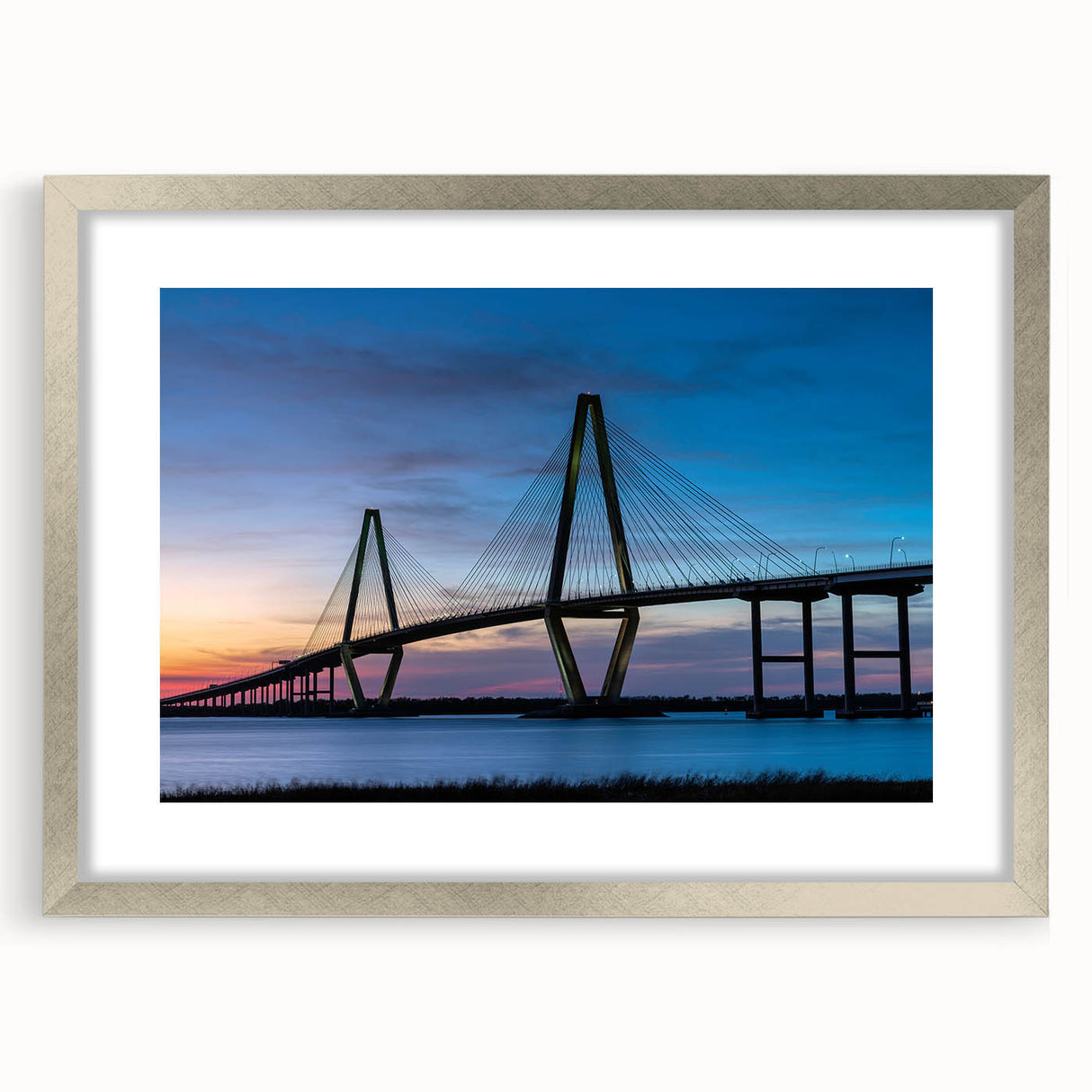 Textured art of Charleston scenery in abstract style, featuring muted earth tones on a framed silver mat.