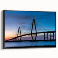 Black and white framed canvas of Charleston landscape in vintage poster style, ideal for bedroom wall decor.