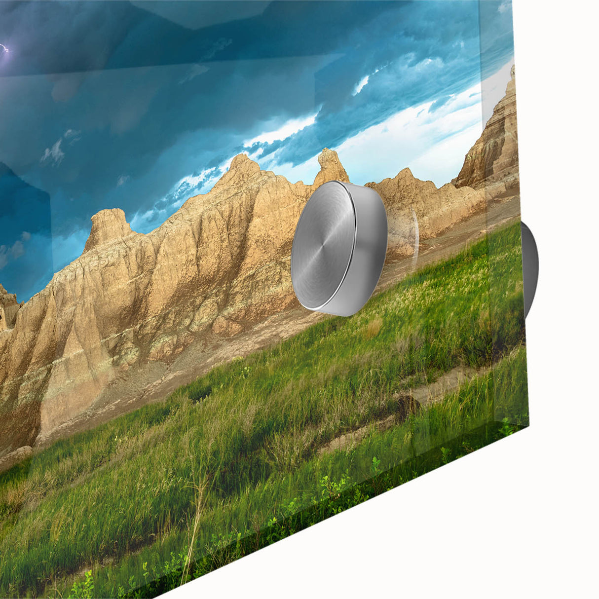 Mid-century modernist style large abstract art of South Dakota Badlands in muted earth tones on acrylic glass.