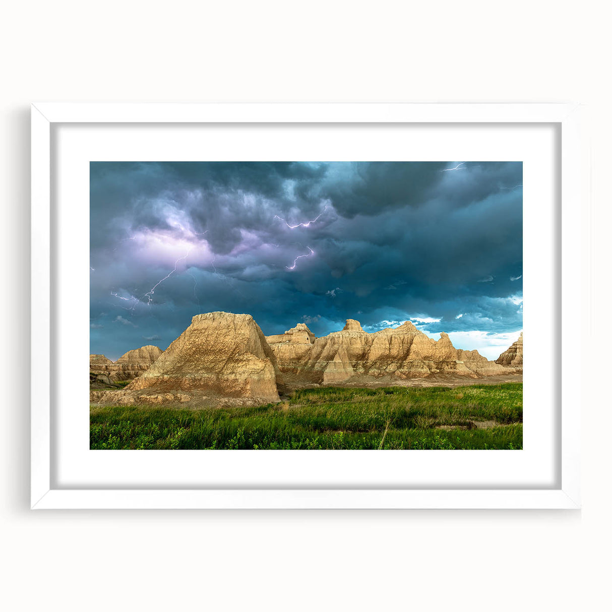 Abstract art print of South Dakota Badlands in muted earth tones on a framed canvas.