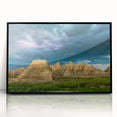 Large abstract wall art depicting South Dakota Badlands in muted earth tones on a framed acrylic.