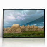 Large abstract wall art depicting South Dakota Badlands in muted earth tones on a framed acrylic.