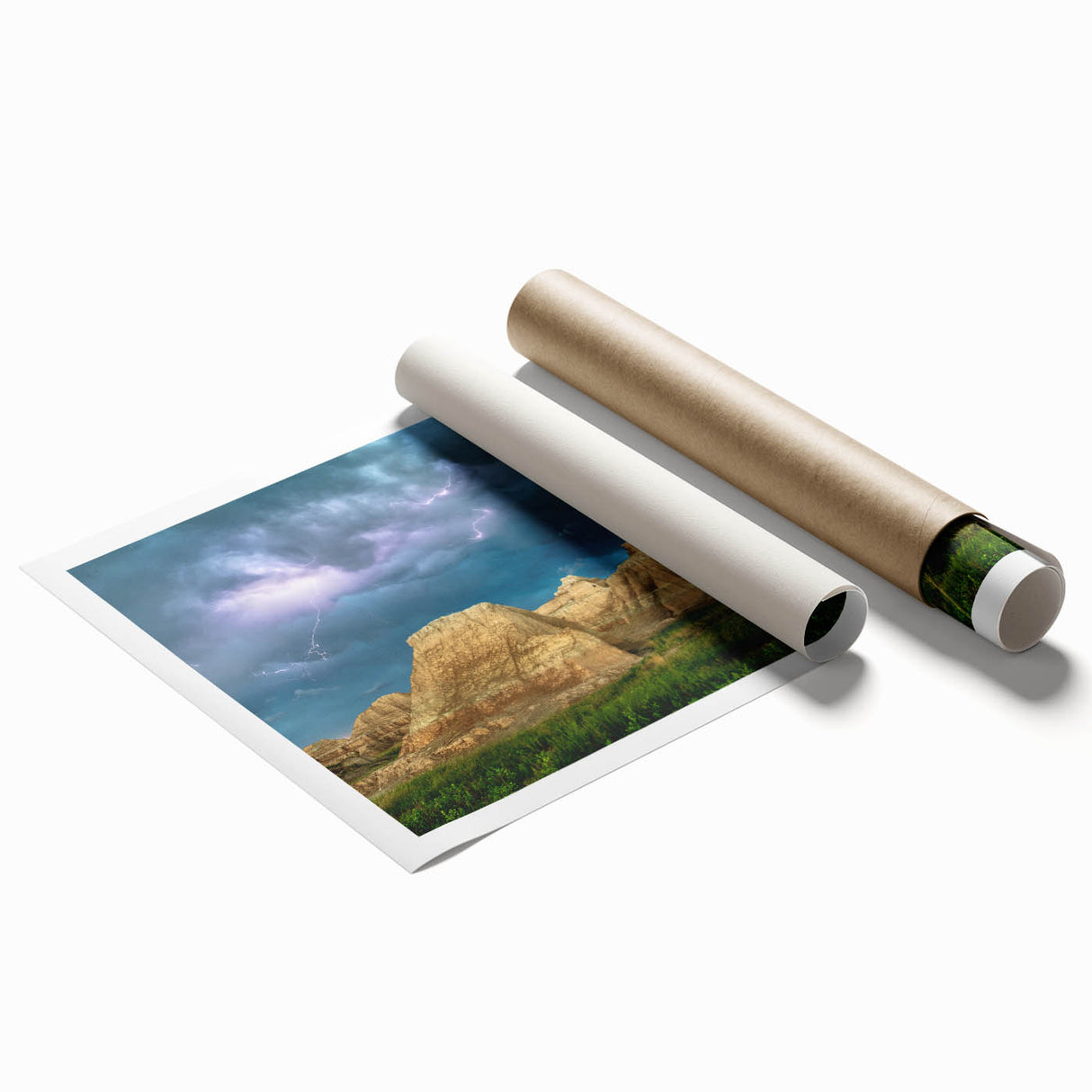 Extra large rolled print of South Dakota Badlands with muted earth tones, ideal for classy bathroom wall art.