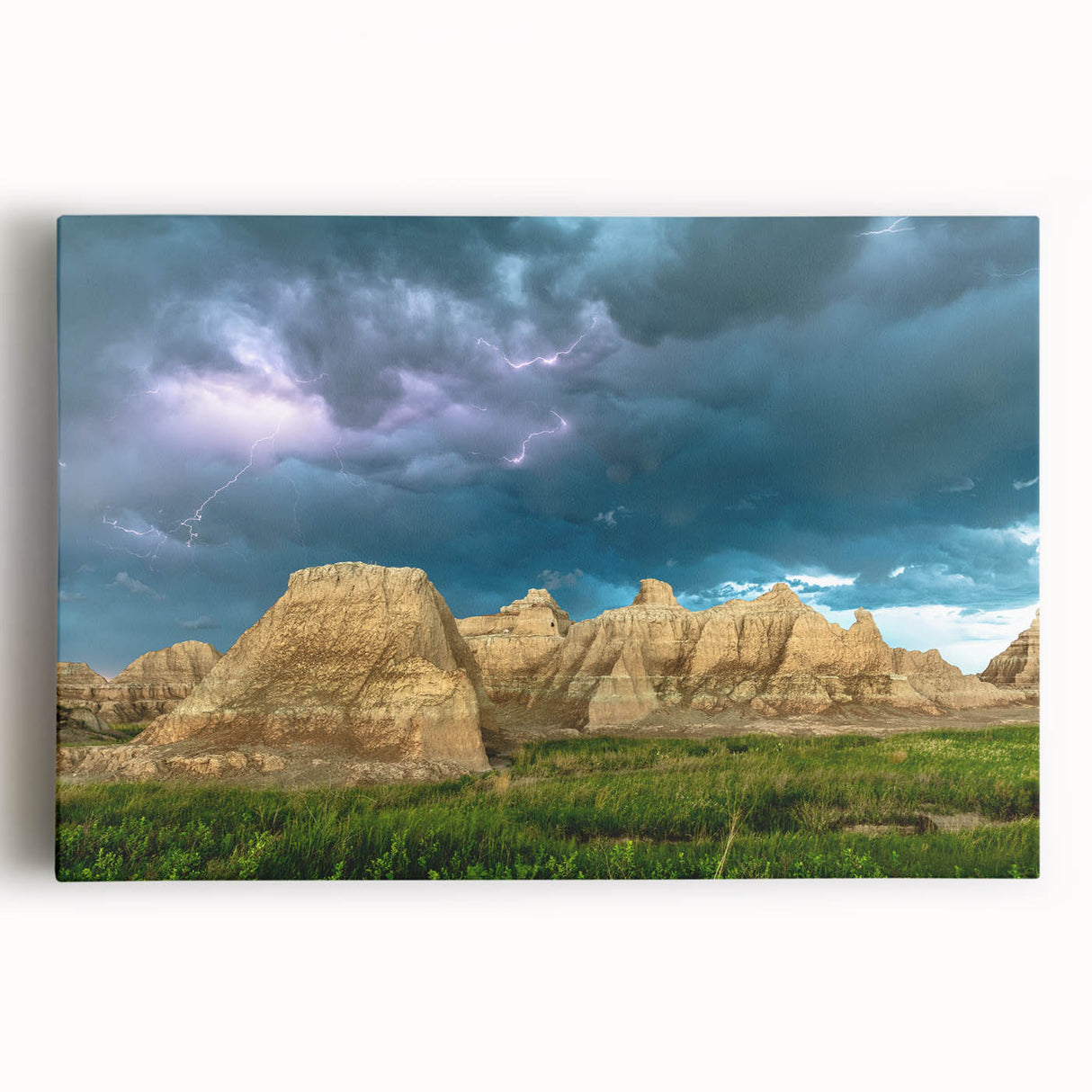 Large black and white canvas print of the South Dakota Badlands, ideal for kitchen wall art.