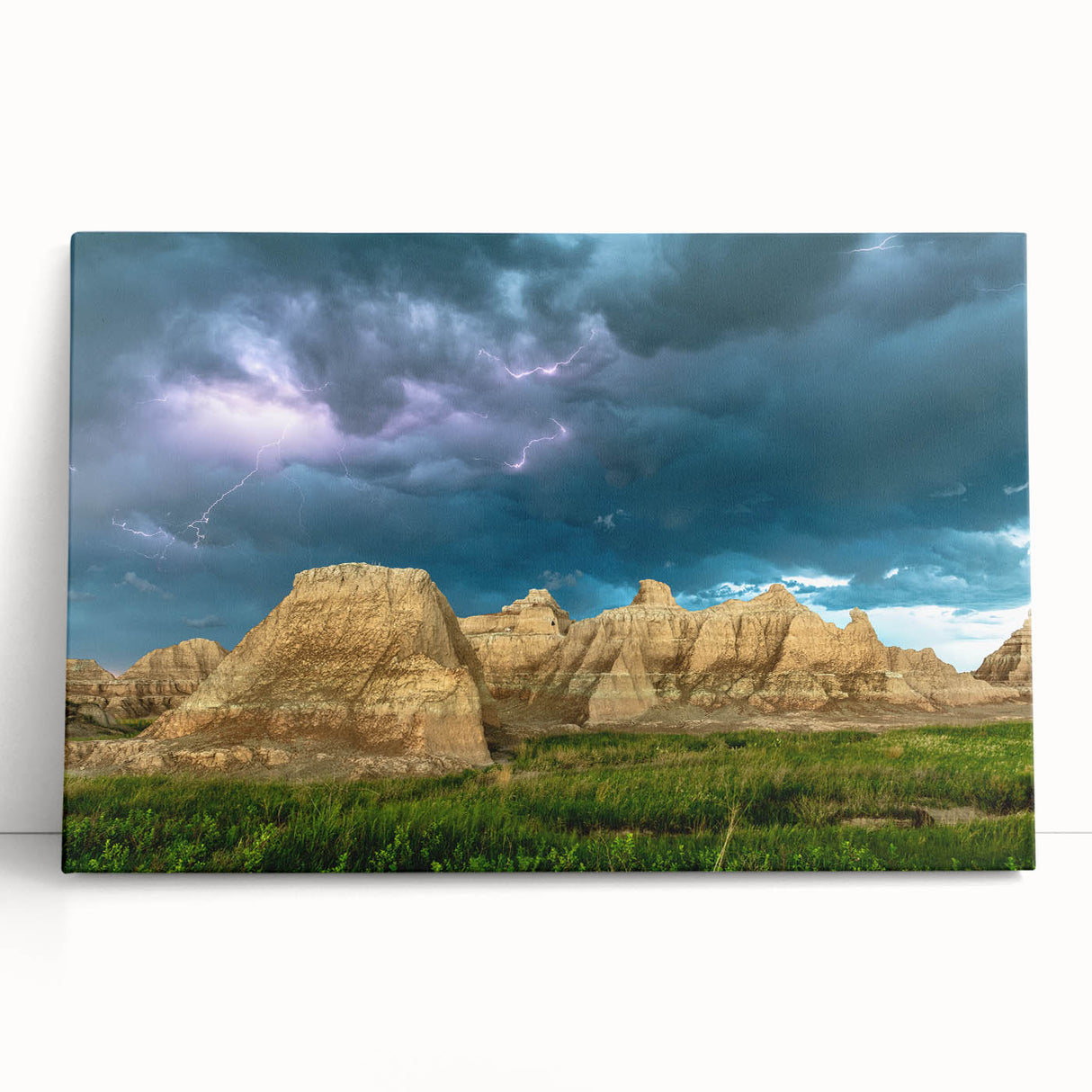 Black and white stretched canvas of the Badlands in South Dakota, ideal for kitchen wall art or bedroom ambiance.