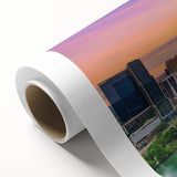 Austin, Texas skyline in art deco style on rolled canvas, featuring pastel shades, ideal for nursery wall art.
