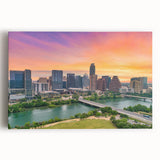 Black and white large art print of the Austin, Texas skyline on stretched canvas, ideal for kitchen wall art.