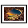 Abstract art print of Arches National Park in vibrant colors, textured finish on a large black framed canvas.
