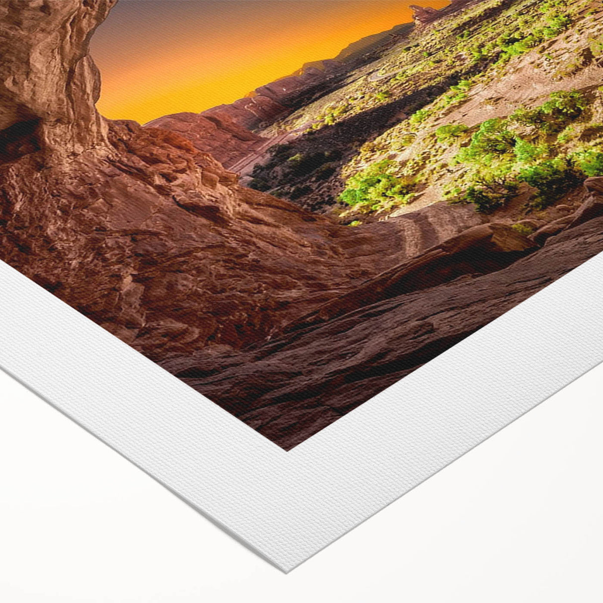 Art deco poster of Arches National Park in muted earth tones on rolled canvas, ideal for dining room decor.
