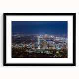 Extra large abstract art print of Salt Lake City with vibrant, textured colors on a black framed canvas.