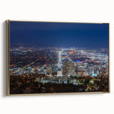 Framed canvas featuring a vintage-style landscape painting of Salt Lake City in black and gold tones.