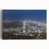 Black and white stretched canvas of Salt Lake City skyline, ideal for kitchen wall art.